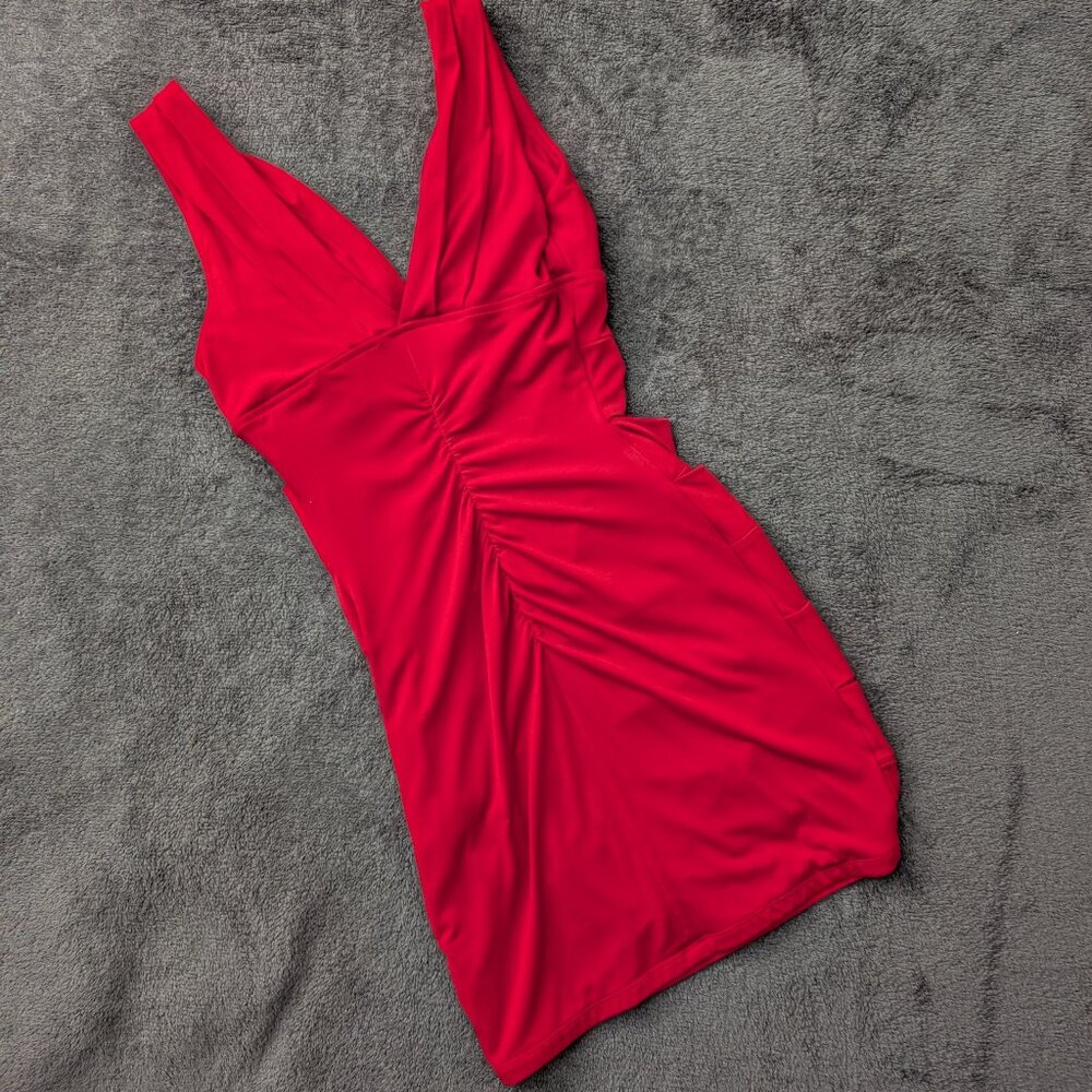 Deep V Red Mini Dress, Size M - Picture 6 of 6